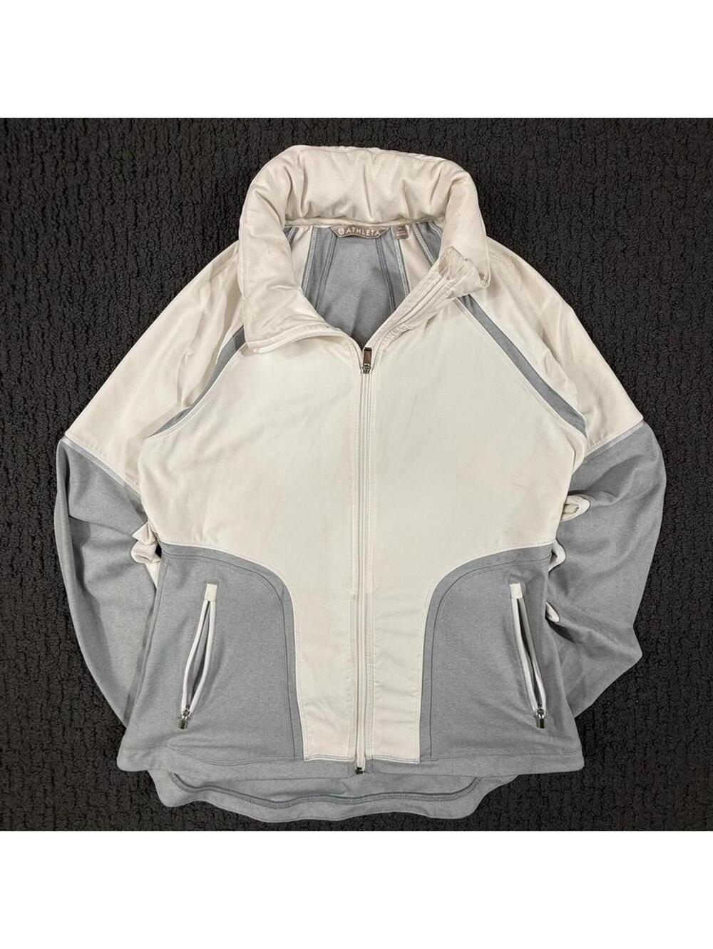 ATHLETA White Dusk Color block Athletic Zip Up Collar Jacket M
